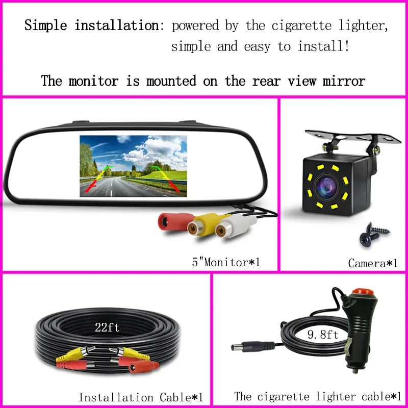 Easy Installation Rear View Backup Camera 4.3/5 Inch Car LCD Monitor for Vehicle Van Night Vision Reverse Video Parking CM World
