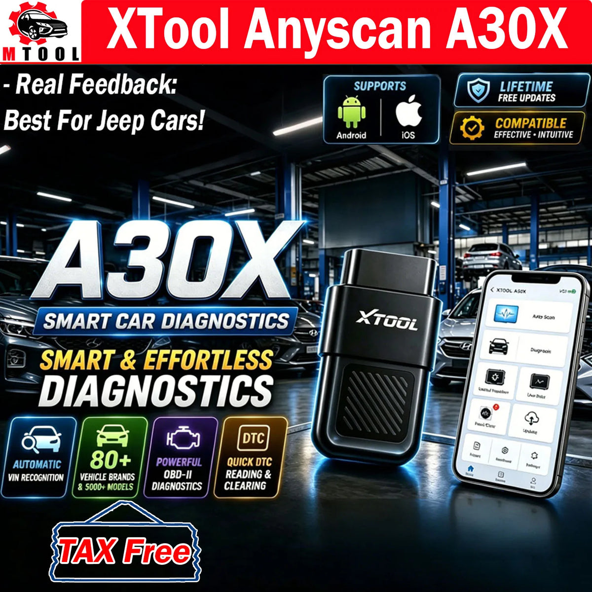 XTool Anyscan A30X OBD2 Scanner 26 Reset Service Code Reader TPMS Airbag Oil Reset Seat Calibration Injector Code PK A30M A30D