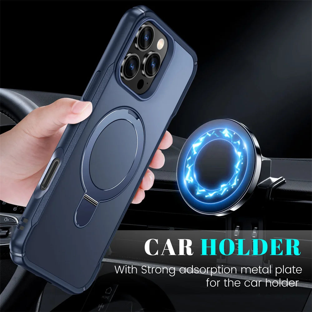 For Magsafe Wireless Charge Fold Magnetic Stand Phone Case For iPhone 15 16 17 Pro Max 16E 14 13 12 11 Anti-slip Bumper Cover Car Mobile World