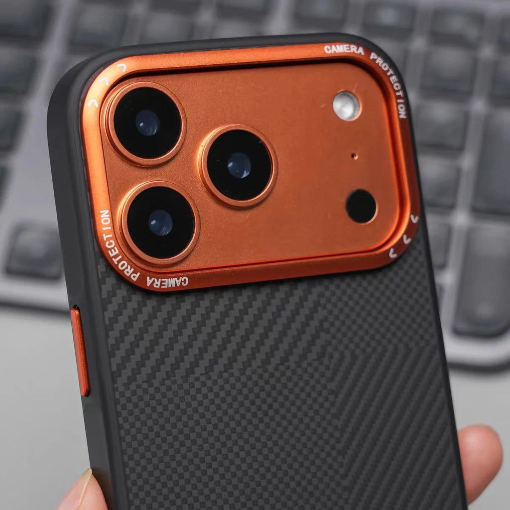 Matte Carbon Fiber Texture Magnetic Case For iPhone 17 16 15 Pro Max Wireless Charging Alloy Lens Shockproof for MagSafe Cover