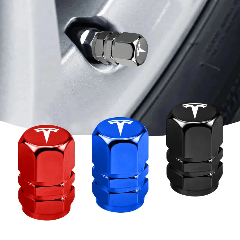 4pcs Metal Car Wheel Tire Valve Stem Caps Cover For Tesla Model 3 Y S X Cybertruck Juguete Sticker Coil SpaceX Auto Accessories