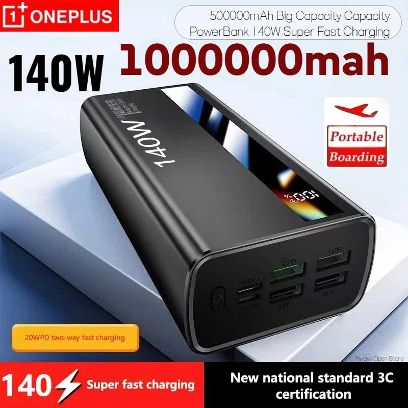 Oneplus 500000mAh Large Capacity PowerBank 140W Super Fast Charging Portable External Battery Powerbank for iphone Huawei Car Mobile World