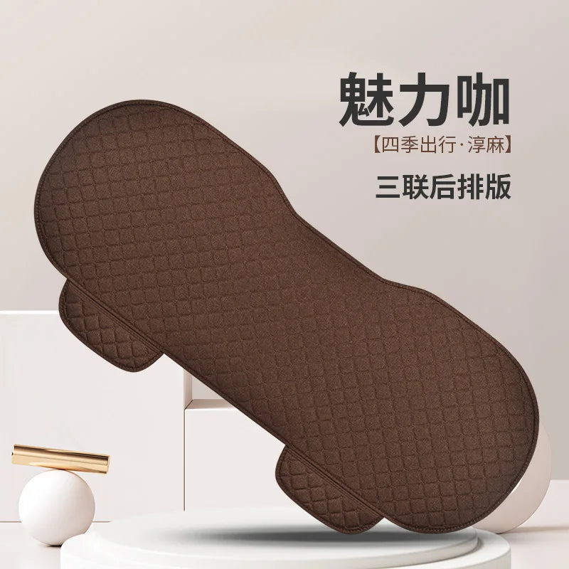 Universal Car Seat Cushion with Backrest Beige Linen Diamond Quilted Four Seasons Breathable Non-slip Auto Seat Cover Protector