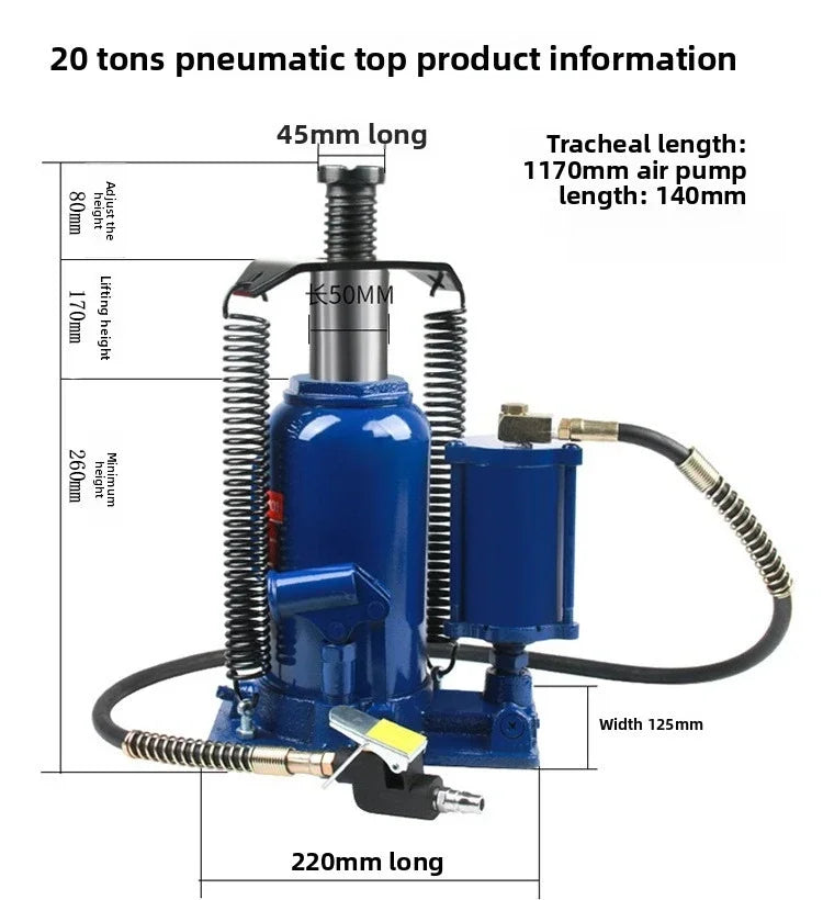 20 Ton Vertical Pneumatic Hydraulic Jack Air Compressor Compatible Labor-Saving Pneumatic Jack