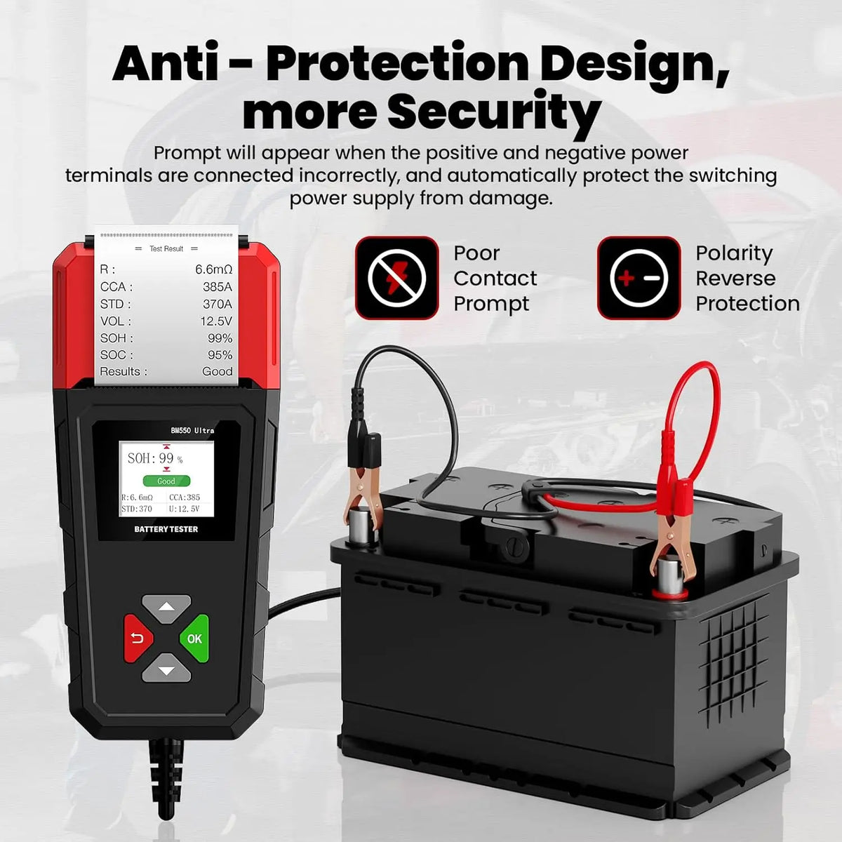 Car Battery Tester BM550U 6V/12V/24V 100-2000CCA 1.8" HD Screen Automotive Digital Battery Voltage Tester with Built-in Printer