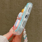 Cute 3D Pig Bracelet Wrist Chain Lanyard Clear Soft Phone Case For iPhone 17 16 13 14 15 Pro Max 11 12 XR XS X 7 8 Plus SE Cover