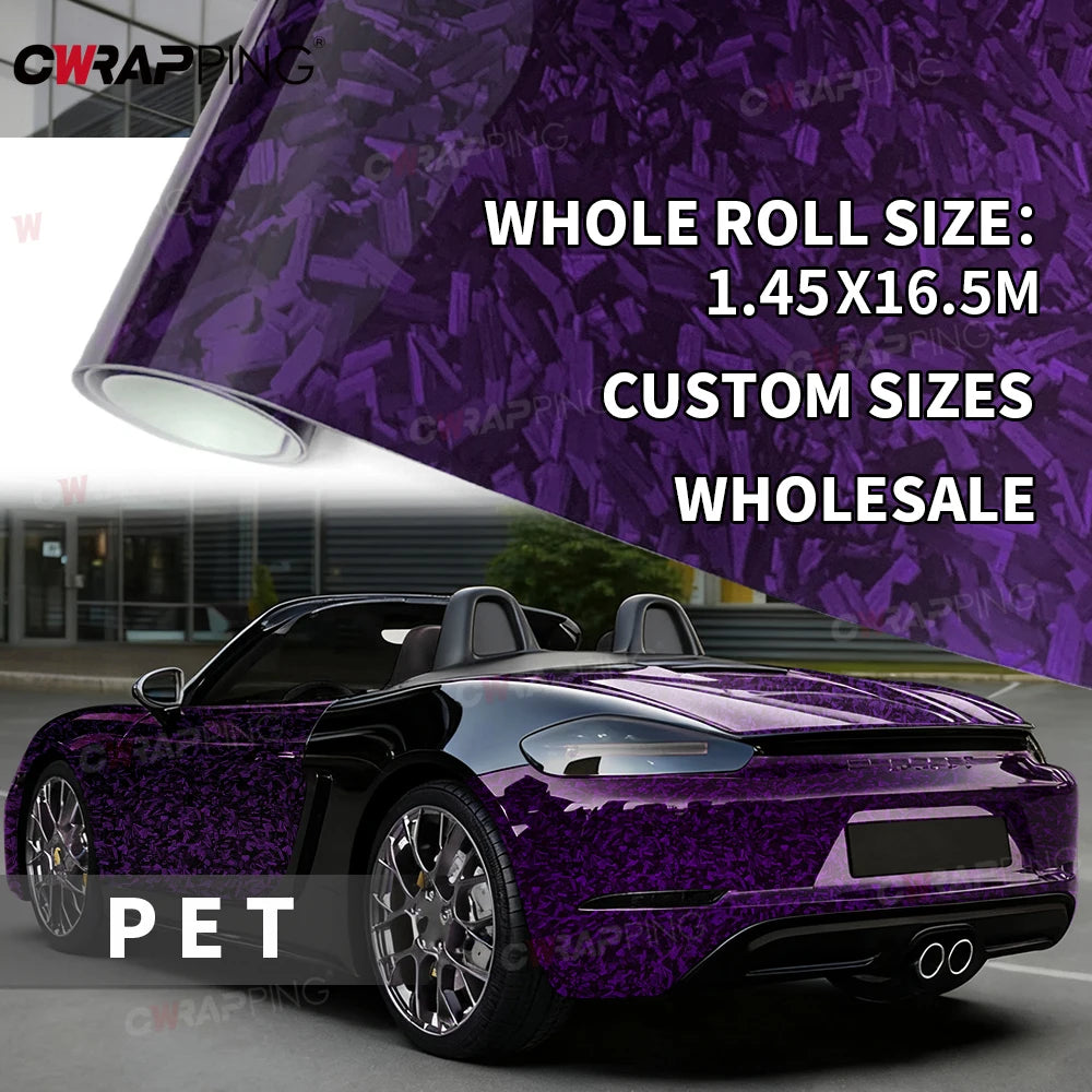 145x200cm Forged Carbon Fiber Purple Car Vinyl Wrap Waterproof Self-Adhesive Film for Hood Roof PPF Vinyl Car Body Covering Film Car Mobile World