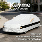 Kayme 10 Layer Car Cover All Weather 100% Waterproof Outdoor Car Covers Rain Snow UV Dust Protection For Sedan/Suv/Hattchback Car Mobile World