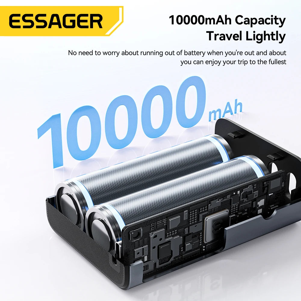 Essager 45W Power Bank 10000mAh Built-In USB-C Cable Portable Fast Charging External Battery for iPhone 17 16 15 Samsung S26 S25 Car Mobile World