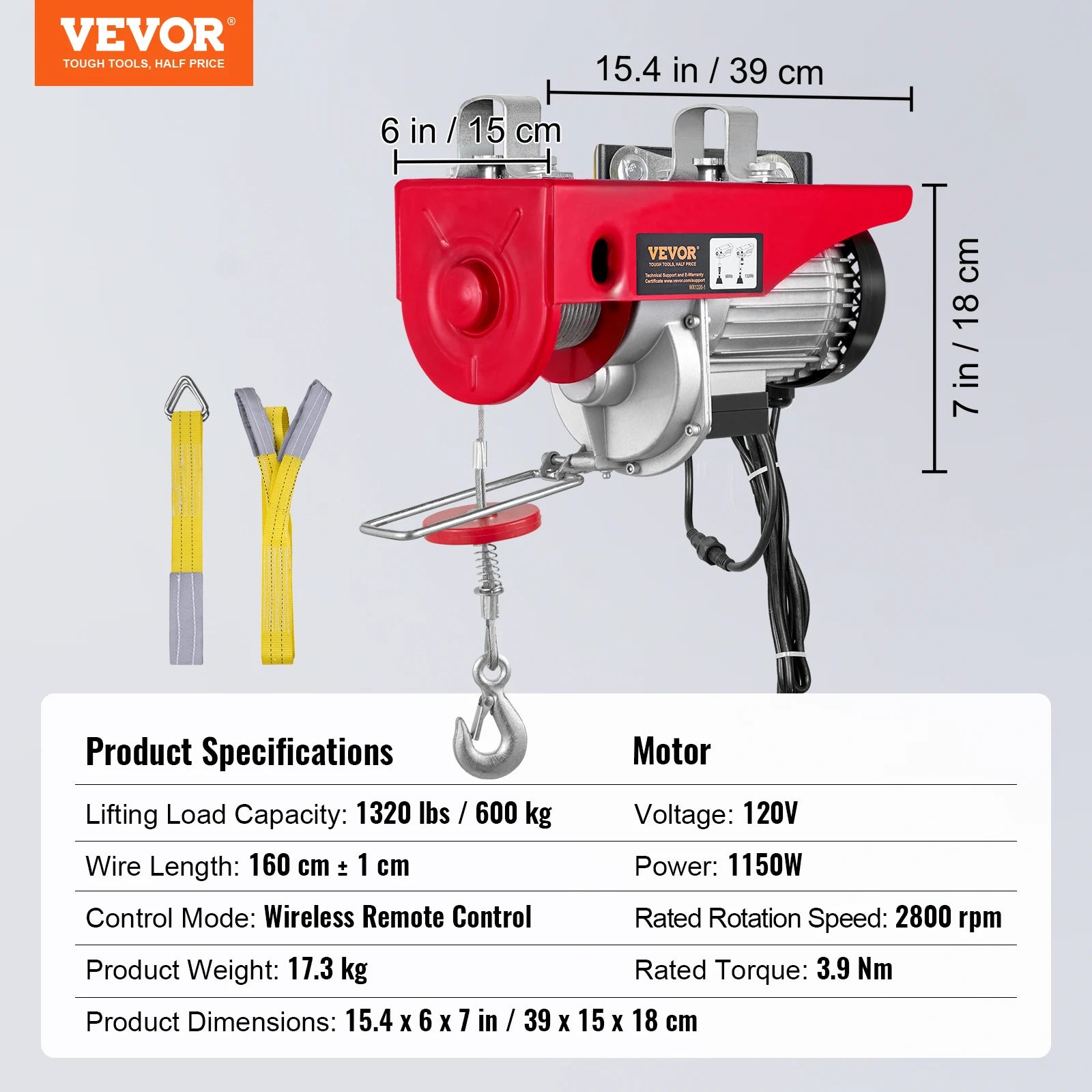 SucceBuy 1320-2200 lbs Wireless Electric Hoist with 40ft Single Cable Lifting Height Steel Wire Winch Garage Warehouse Factory CM World