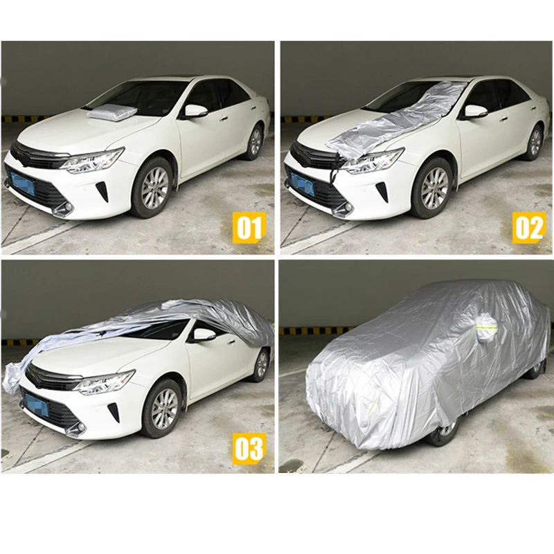 Car Cover Outdoor Protection Full Exterior Snow Cover Sunshade Dustproof Protection Cover Universal for Hatchback Sedan SUV Car Mobile World