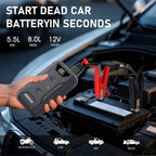 Portable Car Battery Jumper, 1500A Peak Car Jumper, 12V Portable Power Supply, Car Battery Jumper, Equipped with Smart Safety Jumper Cables, Includes 3-Mode LED Light