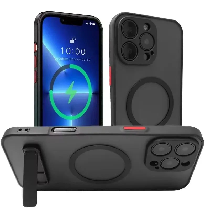 Magnetic Mobile Phone Case with Stand for iPhone 17 16 Pro Max 15 14 Plus 13 12 11 Translucent Cover with Kickstand Car Mobile World