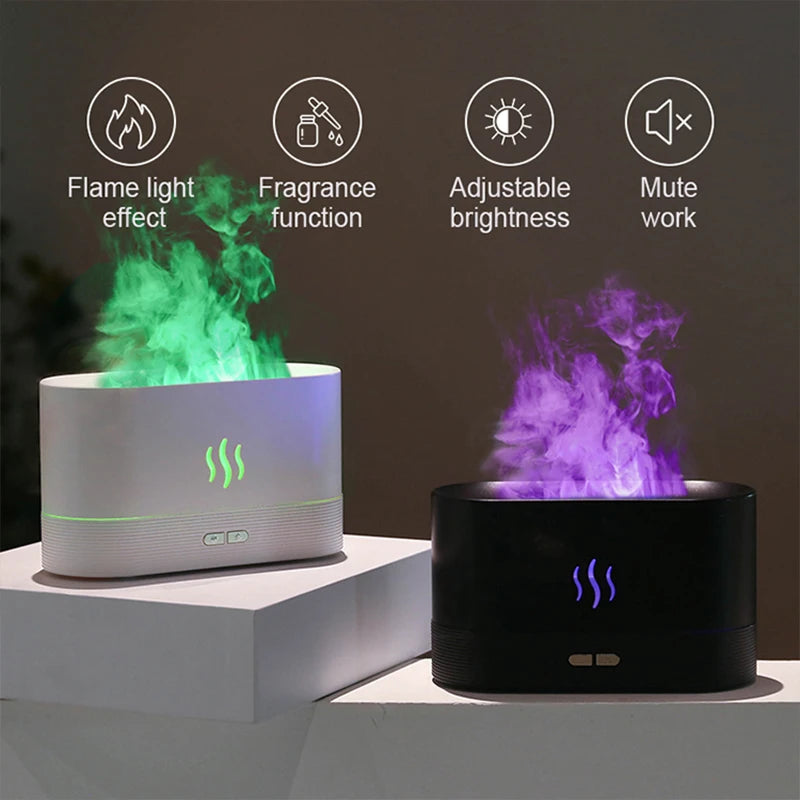 USB Desktop Flame Aroma Diffuser Humidifier 7 Colors Simulation Light Aromatherapy Air Purifier for Bedroom/Essential oil set CM World