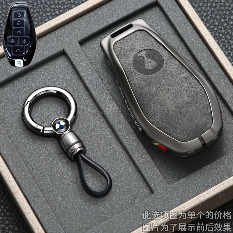 Car Key Case Cover for Denza N9 Smart Remote Key Protector Leather Car Key Case Cover Keychain Zinc Alloy Interior Accessories CM World