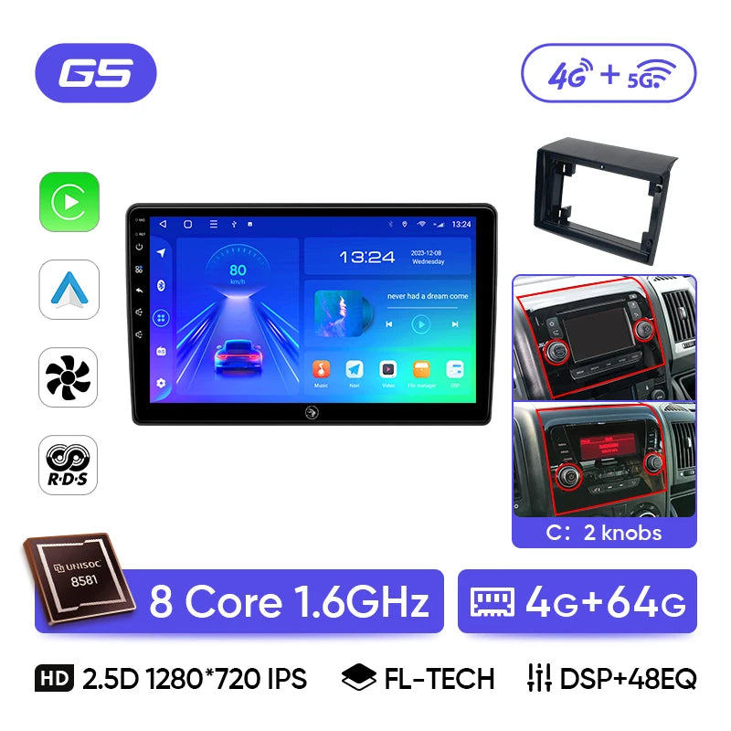 Ainavi Car Radio For Fiat Ducato Citroen Jumper Peugeot Boxer 2006-2024 Wireless Carplay Android Auto Car Multimedia DSP BT 2Din CM World