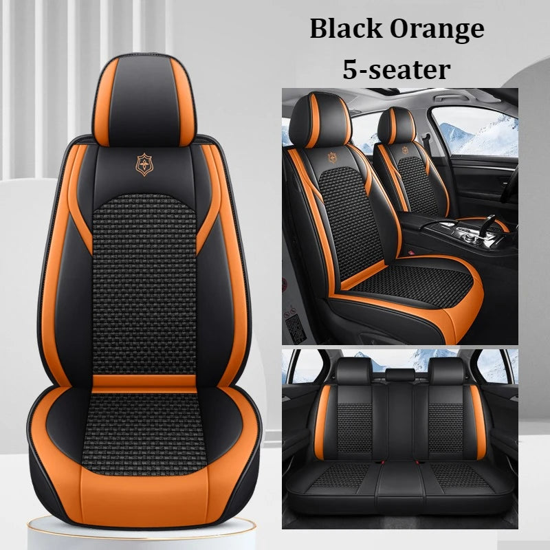Premium 5 Seat Car Seat Covers PU Leather Ice Silk Fabric Full Coverage Split Headrest Non Slip Durable Universal Fit 95% Cars CM World