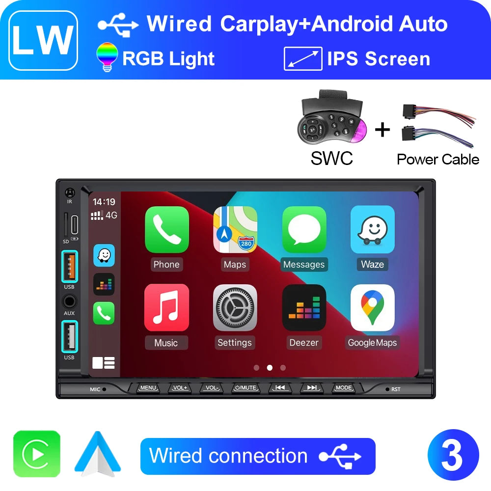 XIMA Universal 2din 7inch IPS Touch Screen Carplay Android Auto Car Radio Bluetooth FM Auxiliary Input Car Multimedia Player CM World