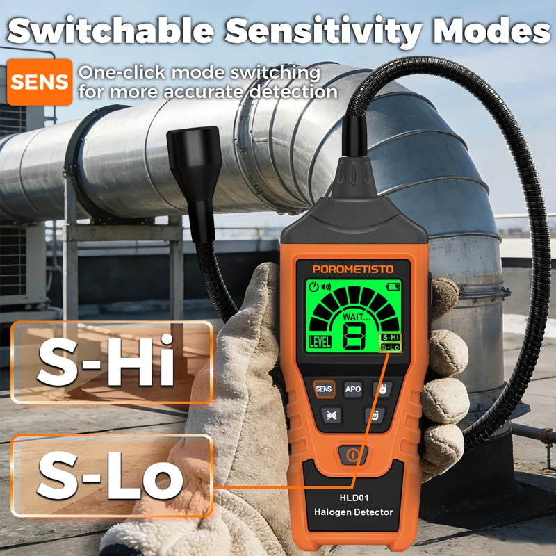 POROMETISTO HLD01 Halogen Gas Leak Detector Level/Audio/Visual Alarms LED Light R134a R22 R12 High Sensitivity Gas Sensor Test CM World
