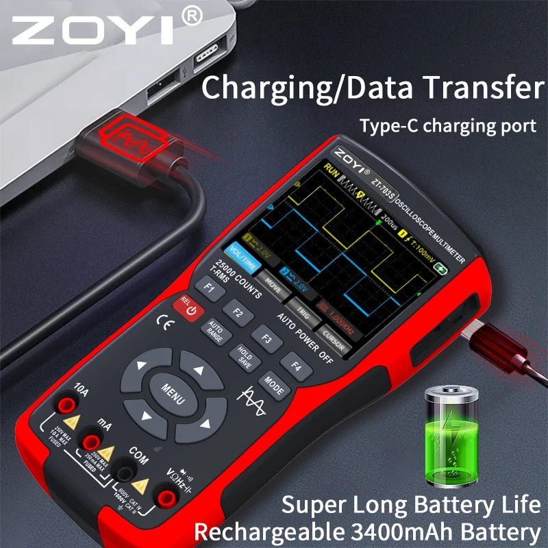 ZOYI color screen handheld dual-channel oscilloscope Multimeter 703s auto repair instrument multi-function measurement 3-in-1 CM World