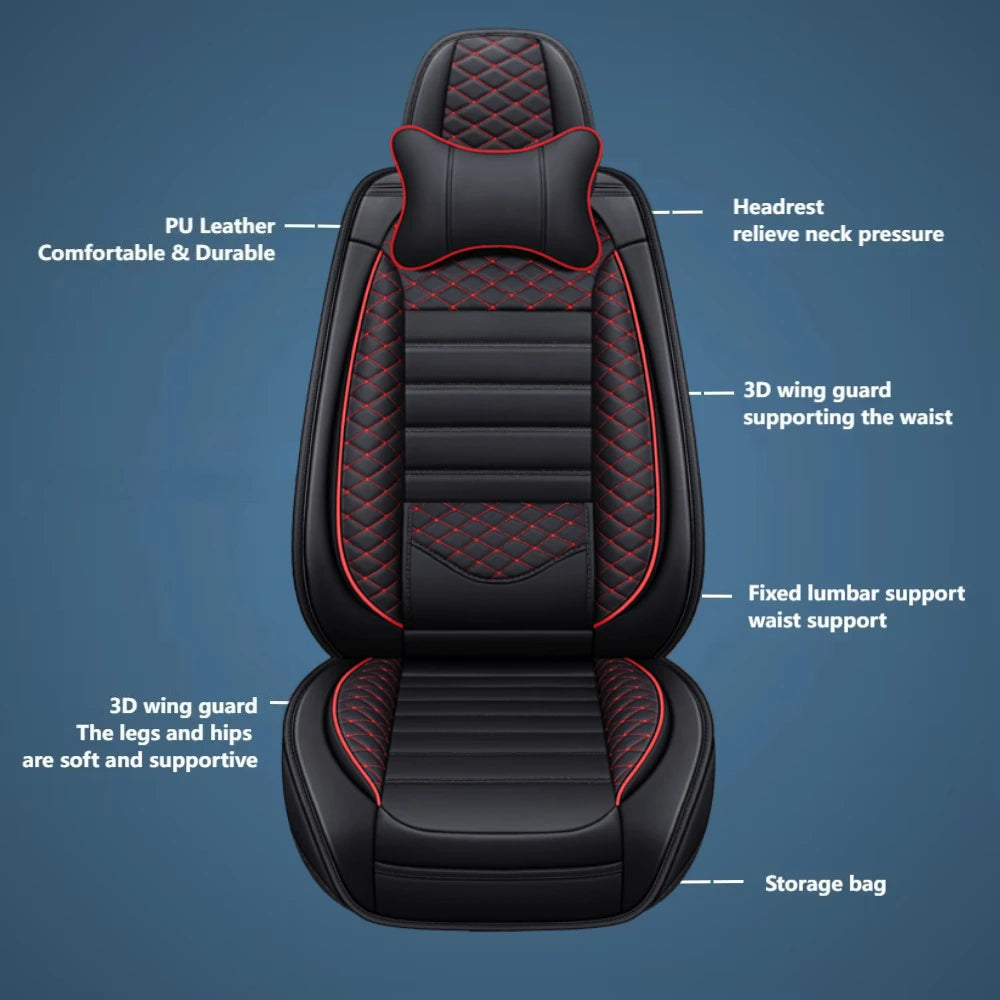 Luxurious PU leather  car seat cover, 3D wing & fixed lumbar support - Soft, comfortable and durable, suitable for most Car CM World