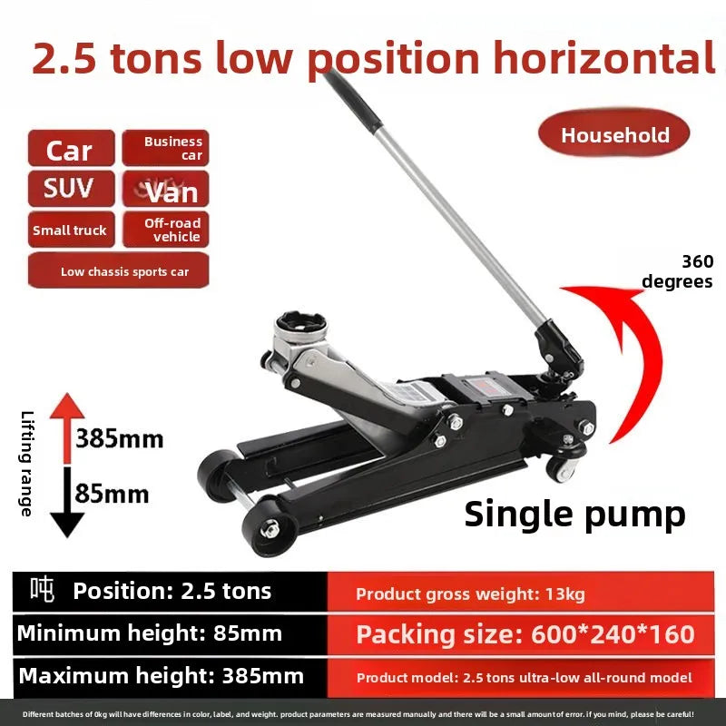 Horizontal Jack New 3t Horizontal 2.5 Car Tire Replacement Small Cargo Auto Repair Off-road Heavy Duty Double Pump Oil Pressure