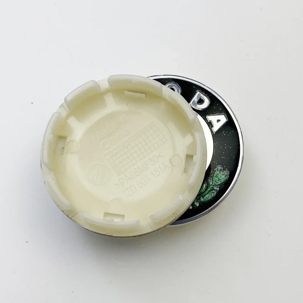 4Pcs 56mm Wheel Center Caps Green and White Aluminum Domed  Sticker Logo Alloy Badge for Skoda