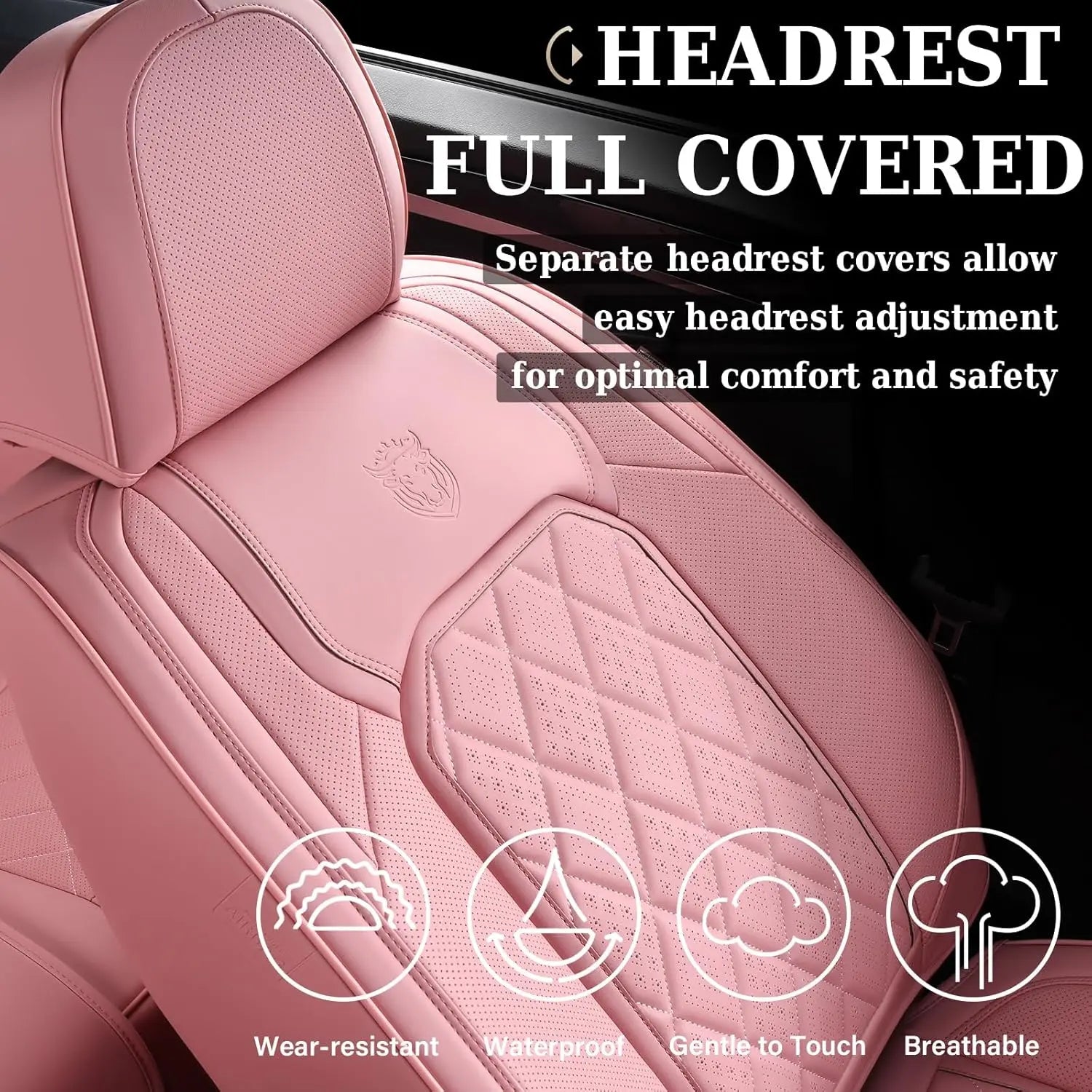 Pink Leather Car Seat Covers Full Set, Universal Waterproof Protector for Most Cars CM World
