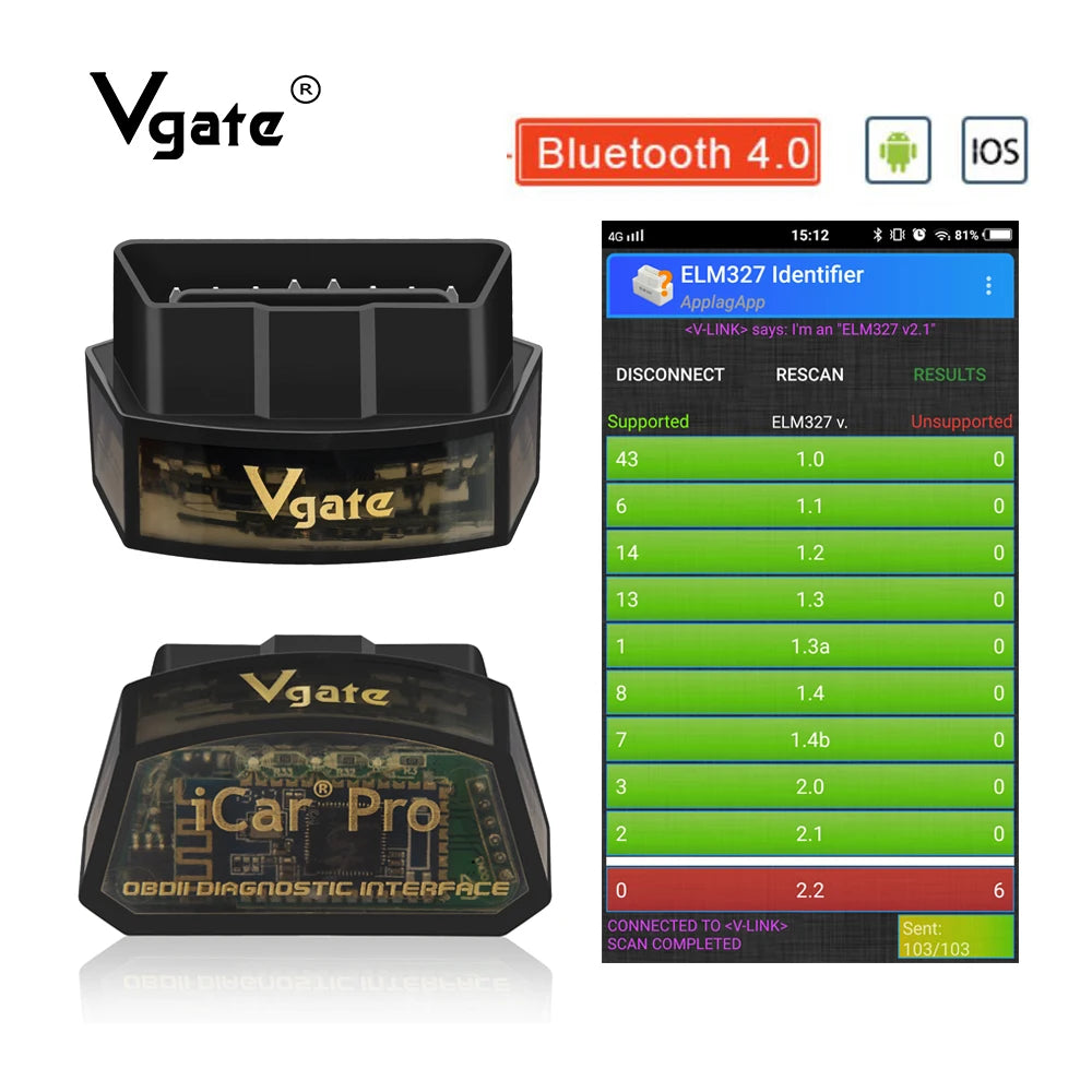 Vgate iCar Pro ELM327 OBD2 Scanner WIFI Bluetooth 4.0 For Android/IOS Car Auto Diagnostic Tool elm 327 V2.3 Scan Tool ODB2 Car Mobile World