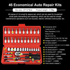 46-Piece Auto Maintenance Tool Set 1/4" Socket Ratchet Torque Wrench Pry Tools Combination Kit Household Car Repair Hand Tools