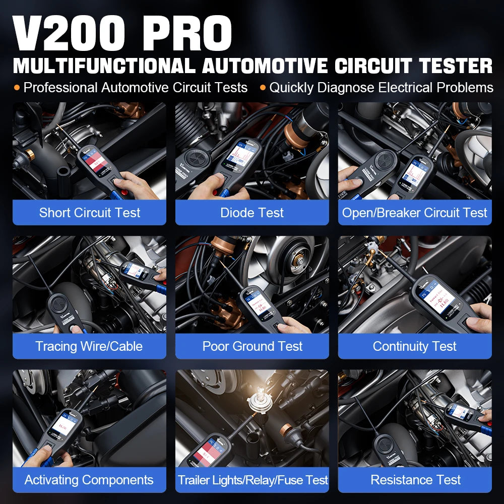 VDIAGTOOL V200PRO Automotive Power Circuit Probe 12/24V Electrical Short Open Breaker Finder Car Electrical Diagnostic 40FT Cabl