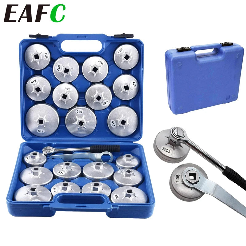 EAFC 23 Pcs/Set Car Oil Filter Cap Removal Wrench Socket Set 1/2" 12.5mm Ratchet Spanner Car Hand With Case Auto Remover Tool Car Mobile World