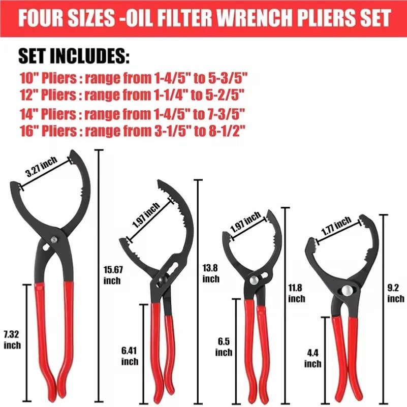 10/12/14/16 '' Car Oil Filter Pliers Clamp Type Wrench Oil Filter Remove Disassembly Tool Filter Element Wrench for Truck Repair Car Mobile World