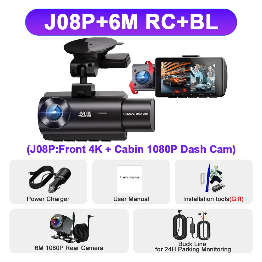 Kocam 3 Camera WIFI GPS 4K Dash Cam Car Dvr Interior Vehicle Three Way Channel Dvrs Recorder Video Registrator Dashcam Camcorder Car Mobile World