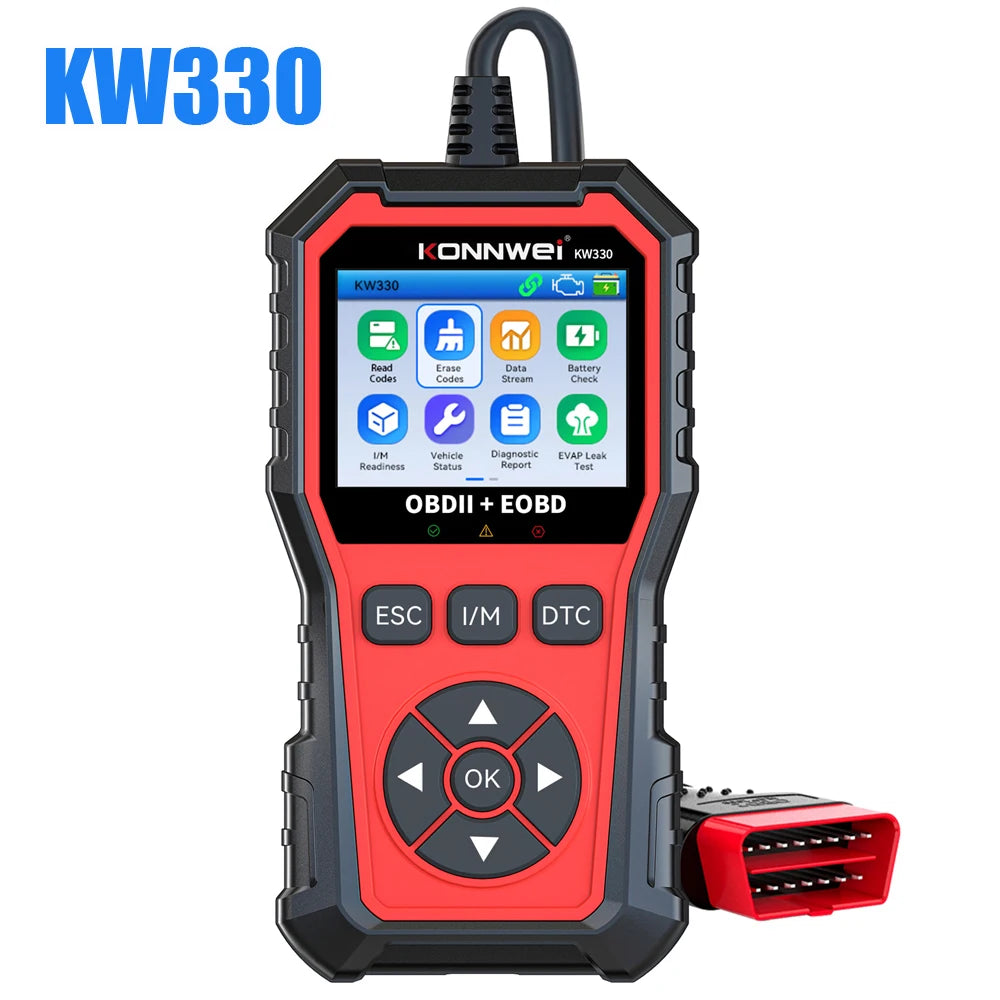 KONNWEI KW330 Car OBD2 Diagnostic Tool Professional Engine Battery Testing Fault Code Erase Real-Time Data Auto Code Scanner
