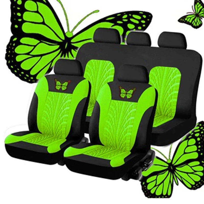 Car Seat Cover Full Set, Universal Butterfly Pattern Embroidery Auto Seat Cover Set CM World