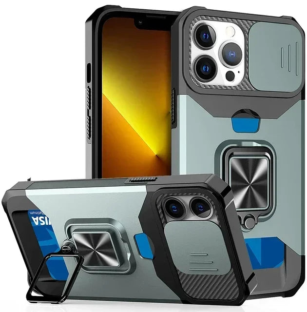 Case For iPhone 17 16 15 14 13 12 Pro Max Plus 8 7 Plus Mini Heavy Duty Protection With Sliding Camera Cover And Card Clip Cover Car Mobile World