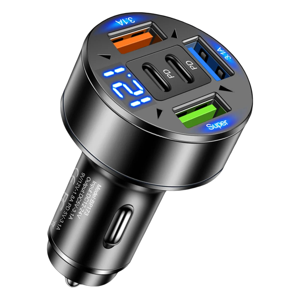 100W 5 Ports Car Charger Fast Charging PD QC3.0 USB C Car Phone Charger Adapter With Voltage 12V-24V Cigarette Lighter for Car Car Mobile World