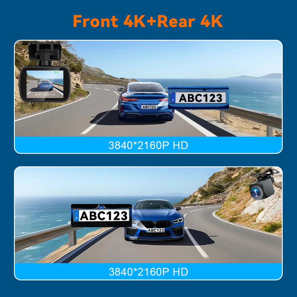 Kocam 4K Dashcam Car Dvr Dual 4K Dash Cam Support 4K Rear Camera WIFI GPS Night Vision 24H Parking Monitoring Black Box Car Mobile World