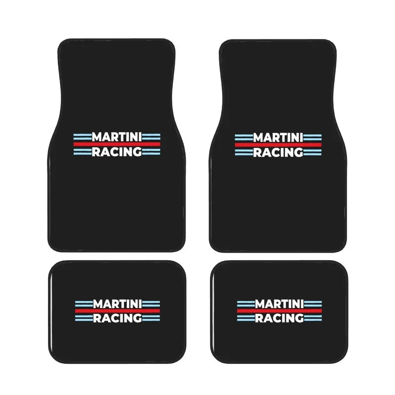 Martini Racing Car Floor Mat Set Includes Four Pieces For Full Coverage Across Front And Rear Fits Well With Modern Or Classic V