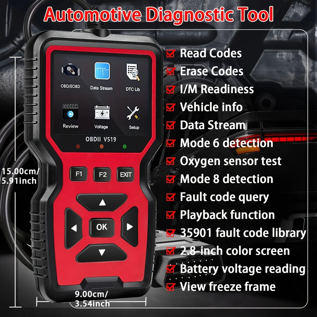 2024 V519 Professional Obd2 Scanner - Usb-Powered Automotive Diagnostic Tool with Real-Time Data Stream, Full-Featured Obd Ii Testing (I/M Ready, Bod2/Eobd), Clears Engine Fault Lights, Reads/Erases Codes for Most Vehicles, A CM World