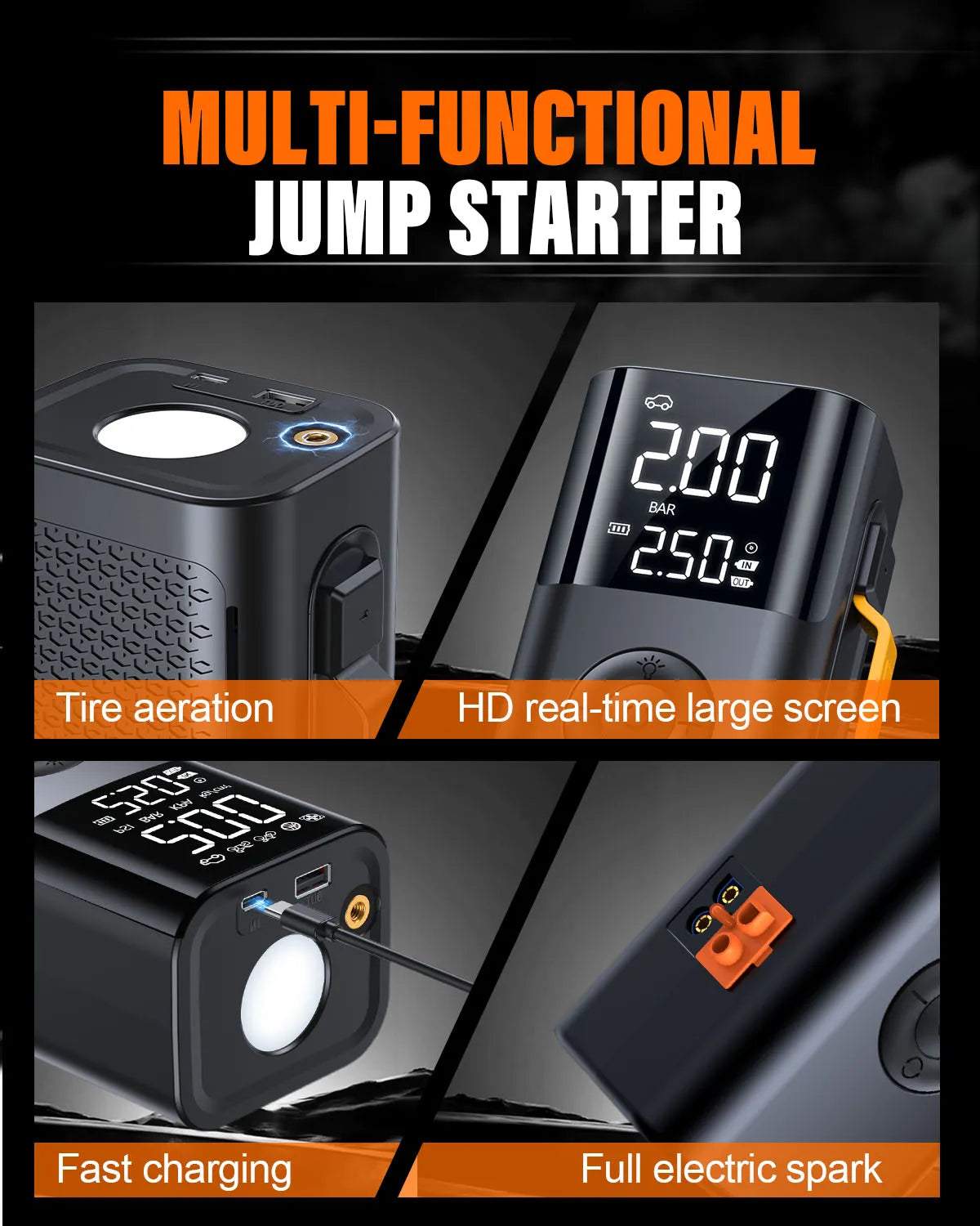 Car jump starter 6000A Jump Starter 150PSI Air Pump Multifunctional Tire Inflator Power Bank Lighting for Car CM World