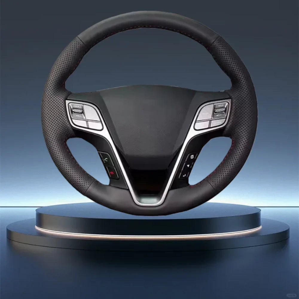 Car Accessories Black Wear Resistant Hand-Stitched Microfiber Leather Car Steering Wheel Cover For Hyundai Santa Fe Grand IX45