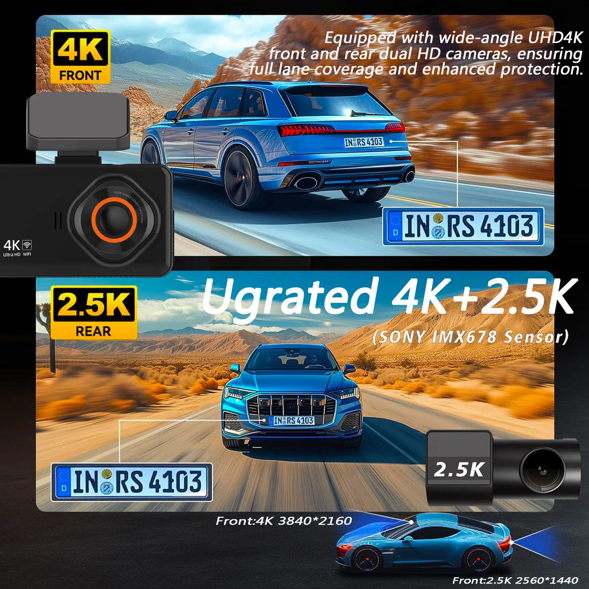 4K+2.5K Car Dvr Support WIFI GPS Dash Cam Dual Lens Dashcam Rearview Camera UHD Night Vision 24H Parking Mini Video Recorder