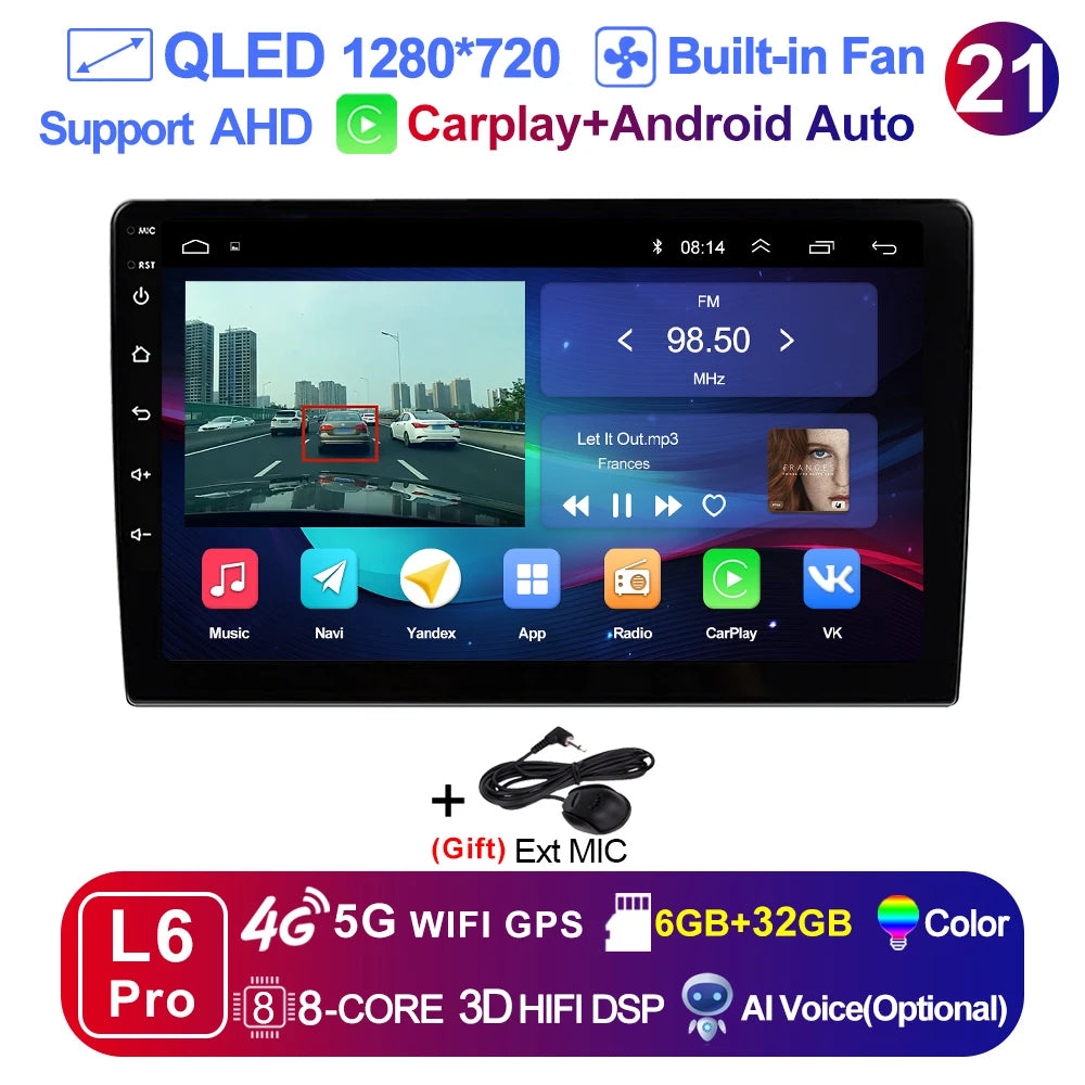 LEHX 9 inch Wireless Carplay 2din Android 15 Car Radio Multimedia Video Player Universal GPS Navigation 4G WiFi  AutoRadio CM World
