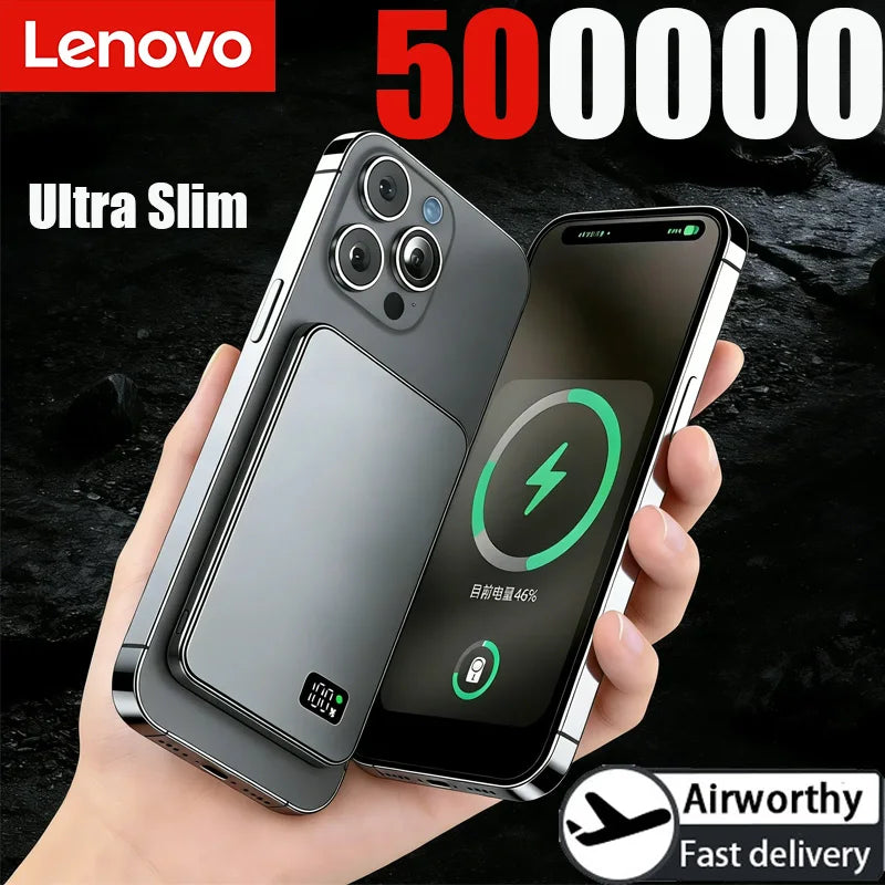 Lenovo 50000mAh Portable Magnetic Wireless Power Bank PD22.5W Super Fast Charging External Battery Magsafe For iPhone Samsung Car Mobile World