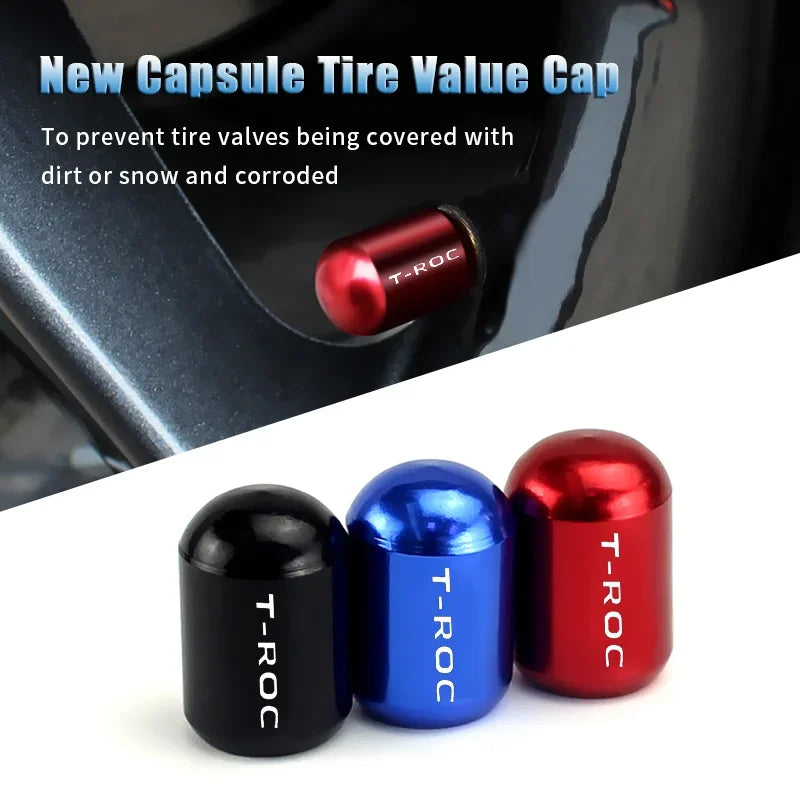 4pcs/set Car Wheel Tyre Valve Stem Auto Tire Cover For Volkswagen VW T-ROC Emblem Lavida Arteon Vento SR36 Exterior Accessories