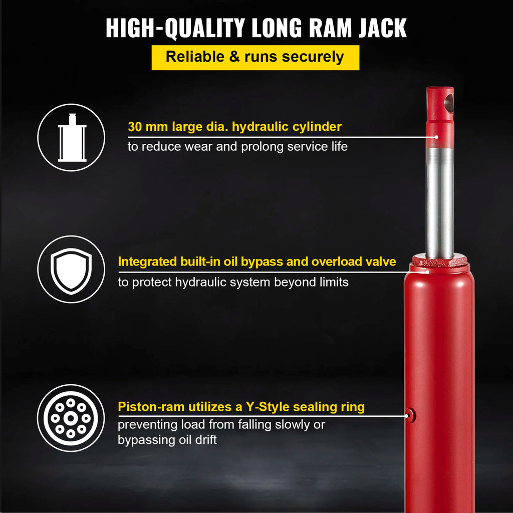 SucceBuy Hydraulic/Pneumatic Long Ram Jack 8 Tons/17363lbs Capacity with Single Piston Pump and Clevis Base Manual Cherry Picker CM World