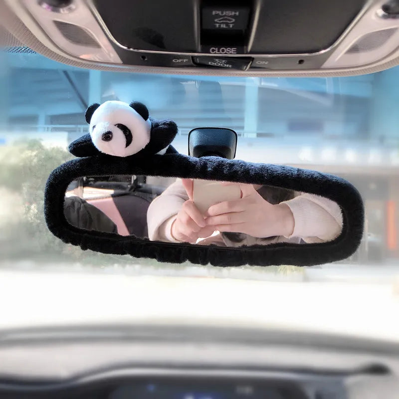 5PCS/Set Panda Plush Steering Wheel Cover for Winter Warm Non-Slip Handle & Gear Shift Cover for Women Car Interior Accessories CM World