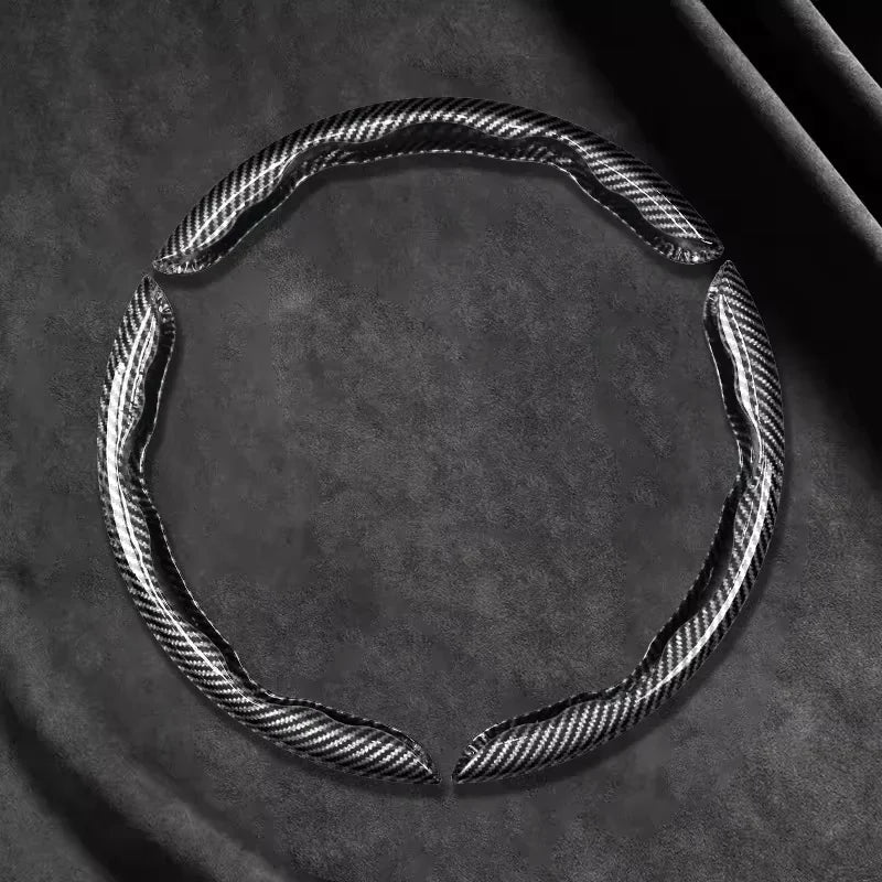 2/3PCS Laser Carbon Fiber Silicone Car Steering Wheel Cover 1K Micro Fiber Leather PVC Wheel Booster Cover Non-Slip Universal